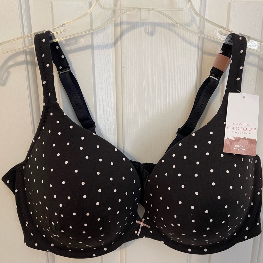 Cacique Black and White Polka Dot Boost Plunge Bra